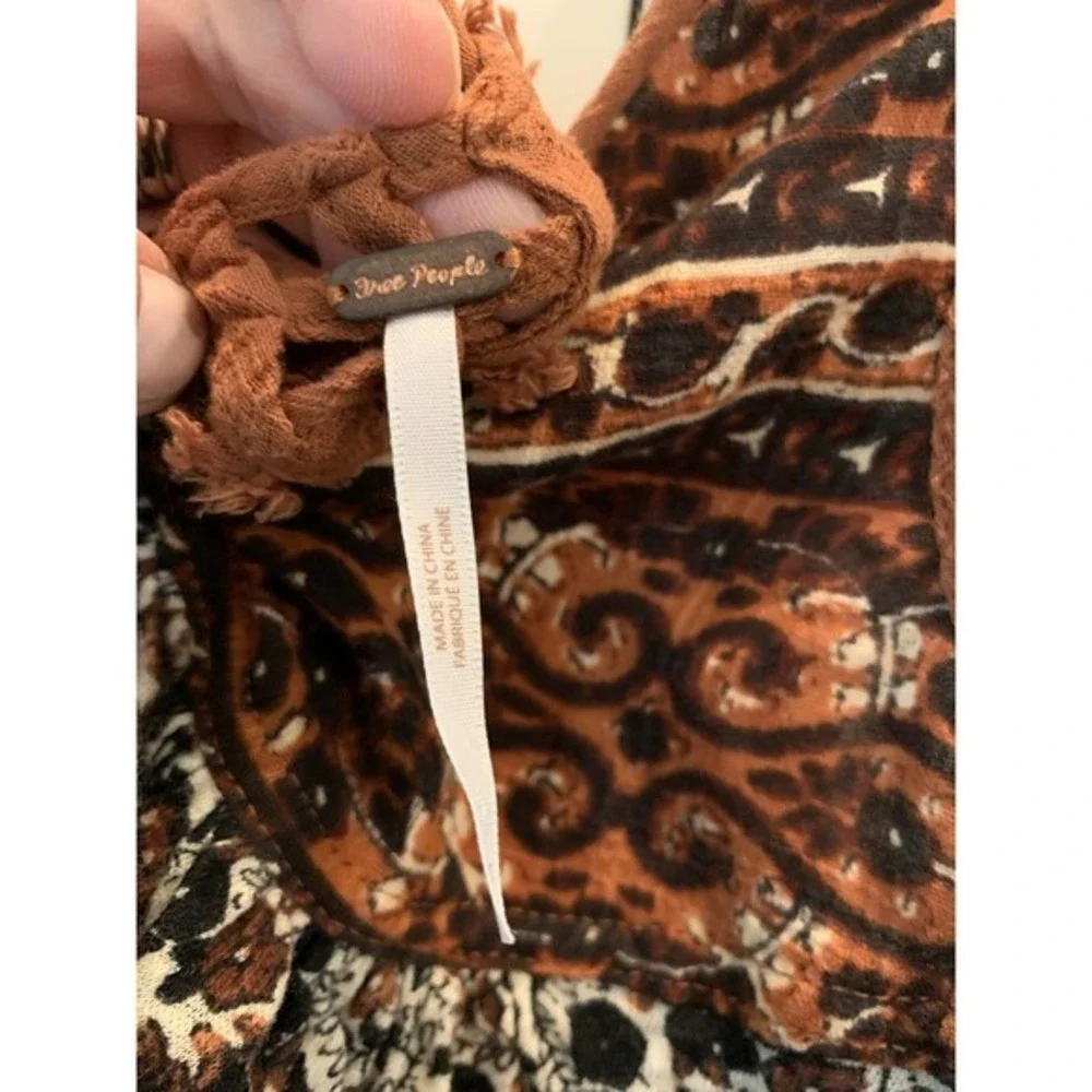 New! Free People Lucky Coin Linen Blend Tank brown floral XS Urban Outfitters‎